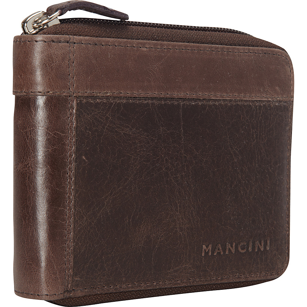 Mancini Leather Goods Mens Zippered Wallet with Removable Passcase Brown Mancini Leather Goods Men s Wallets