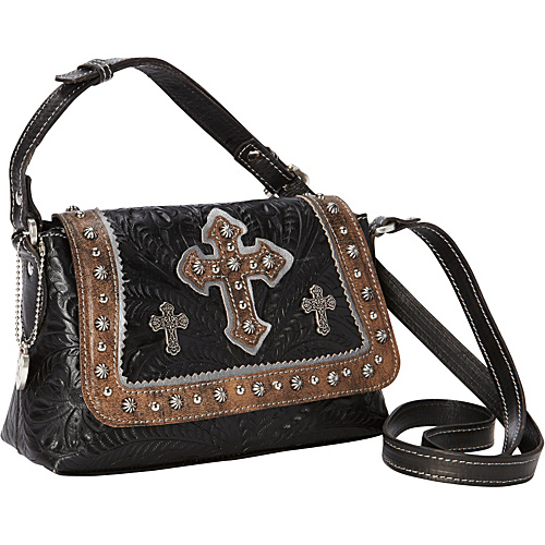 American West Cassidy Crossbody Flap Bag Black with Distressed Charcoal Brown and Grey - American West Leather Handbags