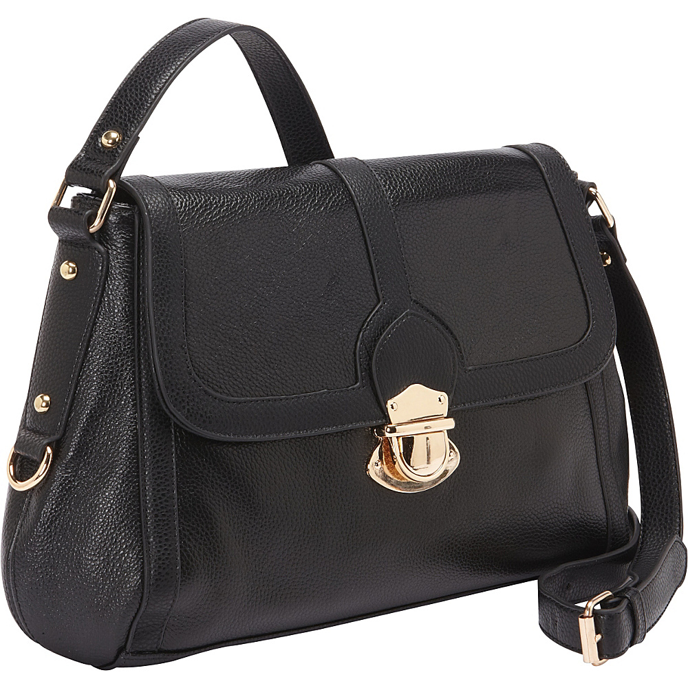 R R Collections Large Shoulder Bag with Push Snap Closure Black R R Collections Leather Handbags