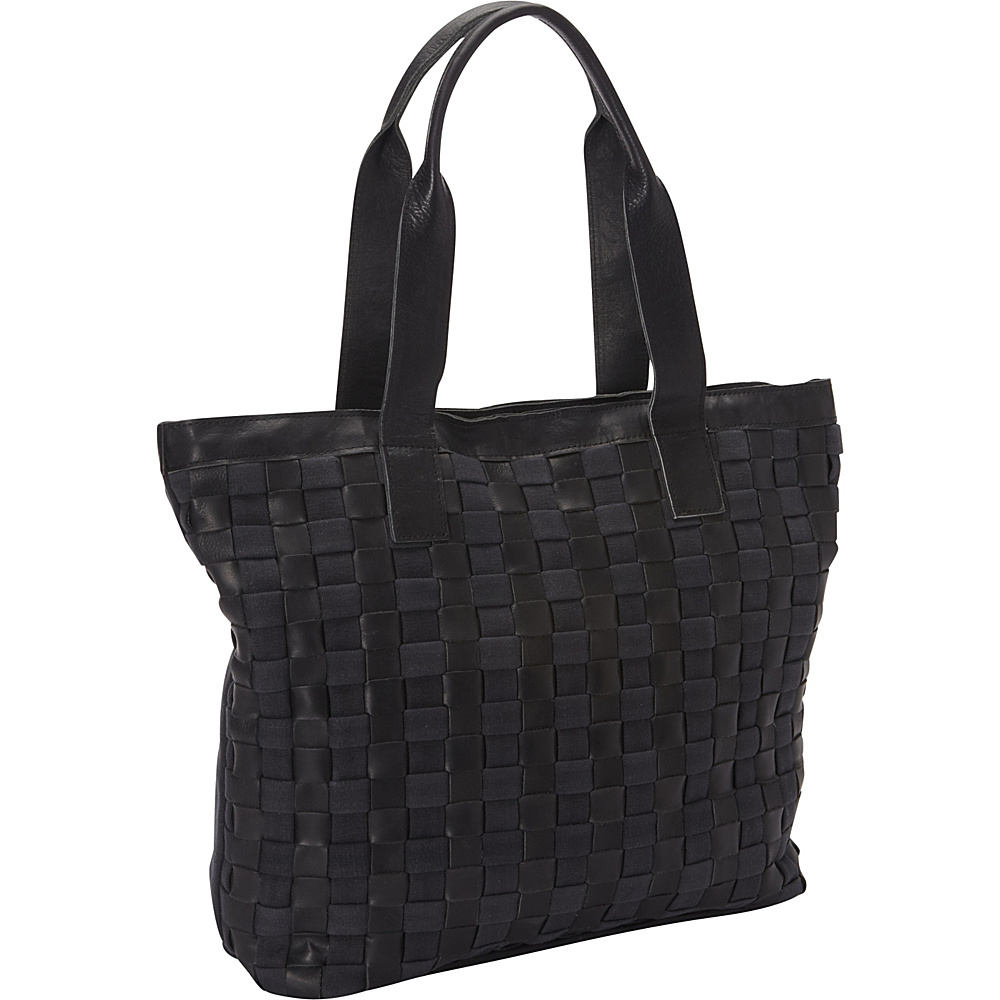 Sharo Leather Bags Leather Weave Tote with Black Canvas Black Sharo Leather Bags Leather Handbags