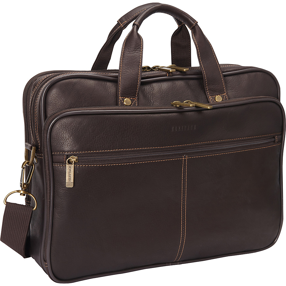 Heritage Colombian Leather Double Compartment Laptop Bag Brown Heritage Non Wheeled Business Cases