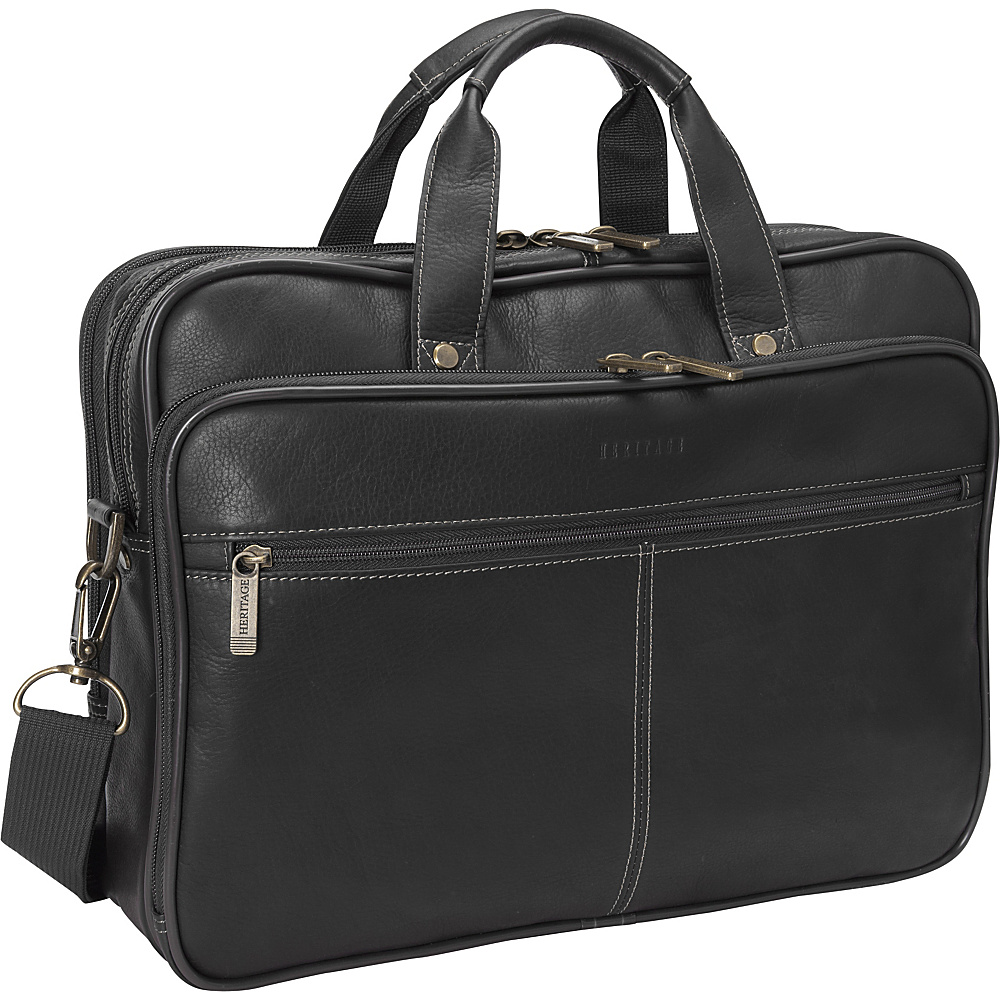 Heritage Colombian Leather Double Compartment Laptop Bag Black Heritage Non Wheeled Business Cases