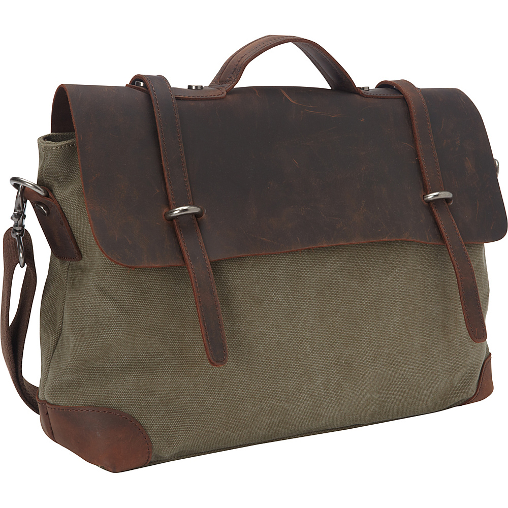 Vagabond Traveler Casual Style Cowhide Leather Cotton Canvas Messenger Bag Military Green Vagabond Traveler Messenger Bags