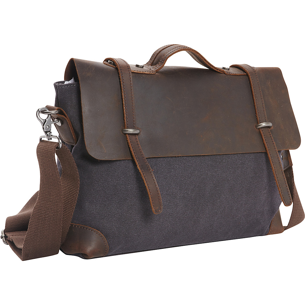 Vagabond Traveler Casual Style Cowhide Leather Cotton Canvas Messenger Bag Grey Vagabond Traveler Messenger Bags