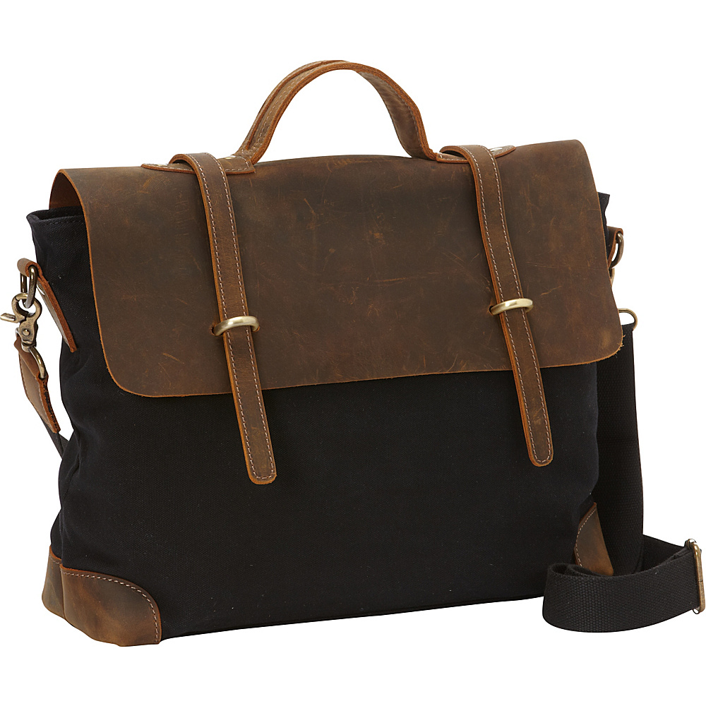 Vagabond Traveler Casual Style Cowhide Leather Cotton Canvas Messenger Bag Black Vagabond Traveler Messenger Bags