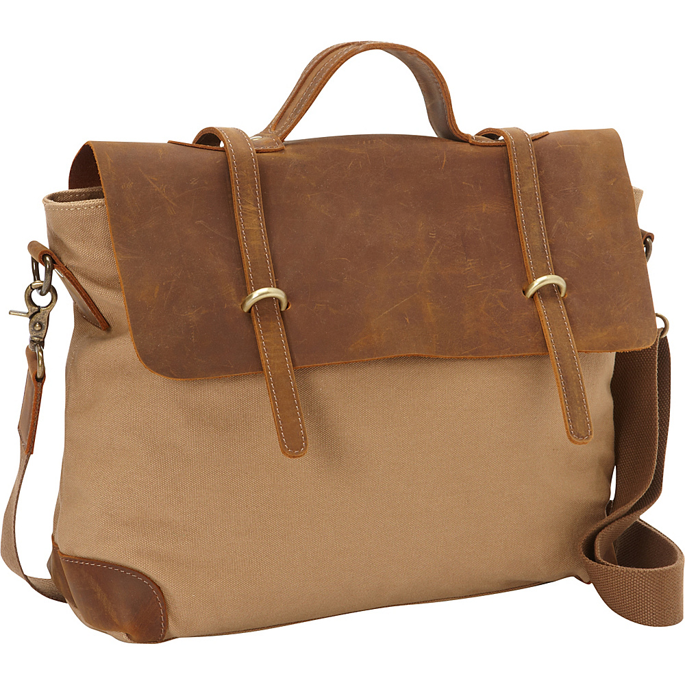 Vagabond Traveler Casual Style Cowhide Leather Cotton Canvas Messenger Bag Khaki Vagabond Traveler Messenger Bags