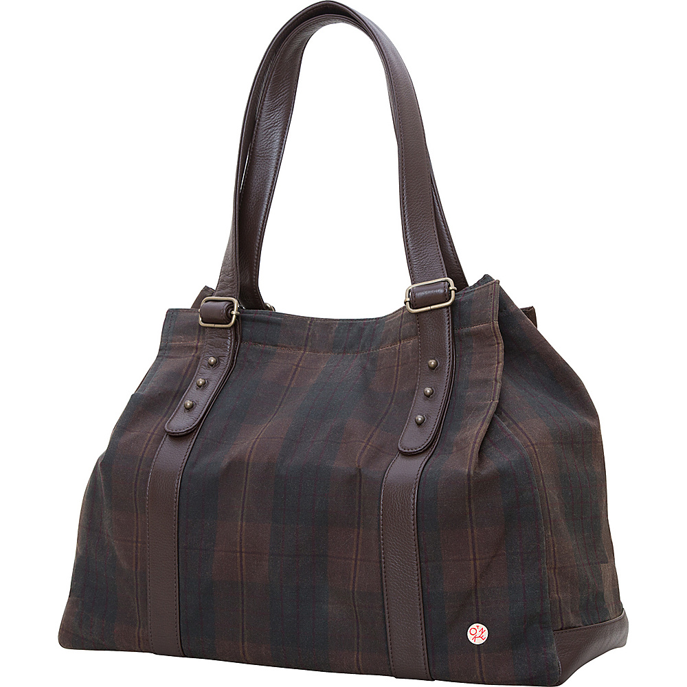 TOKEN Crescent Waxed Tote Dark Brown Plaid TOKEN Fabric Handbags
