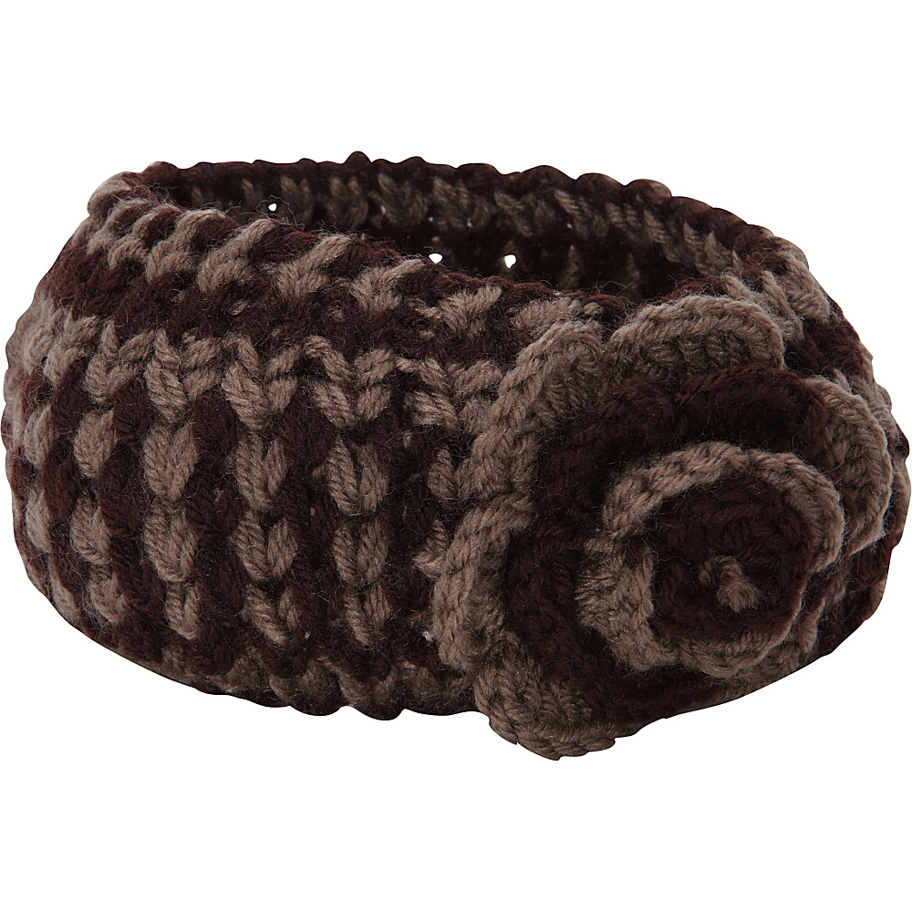 Magid Two Tone Flower Knit Head Wrap Brown Magid Hats Gloves Scarves