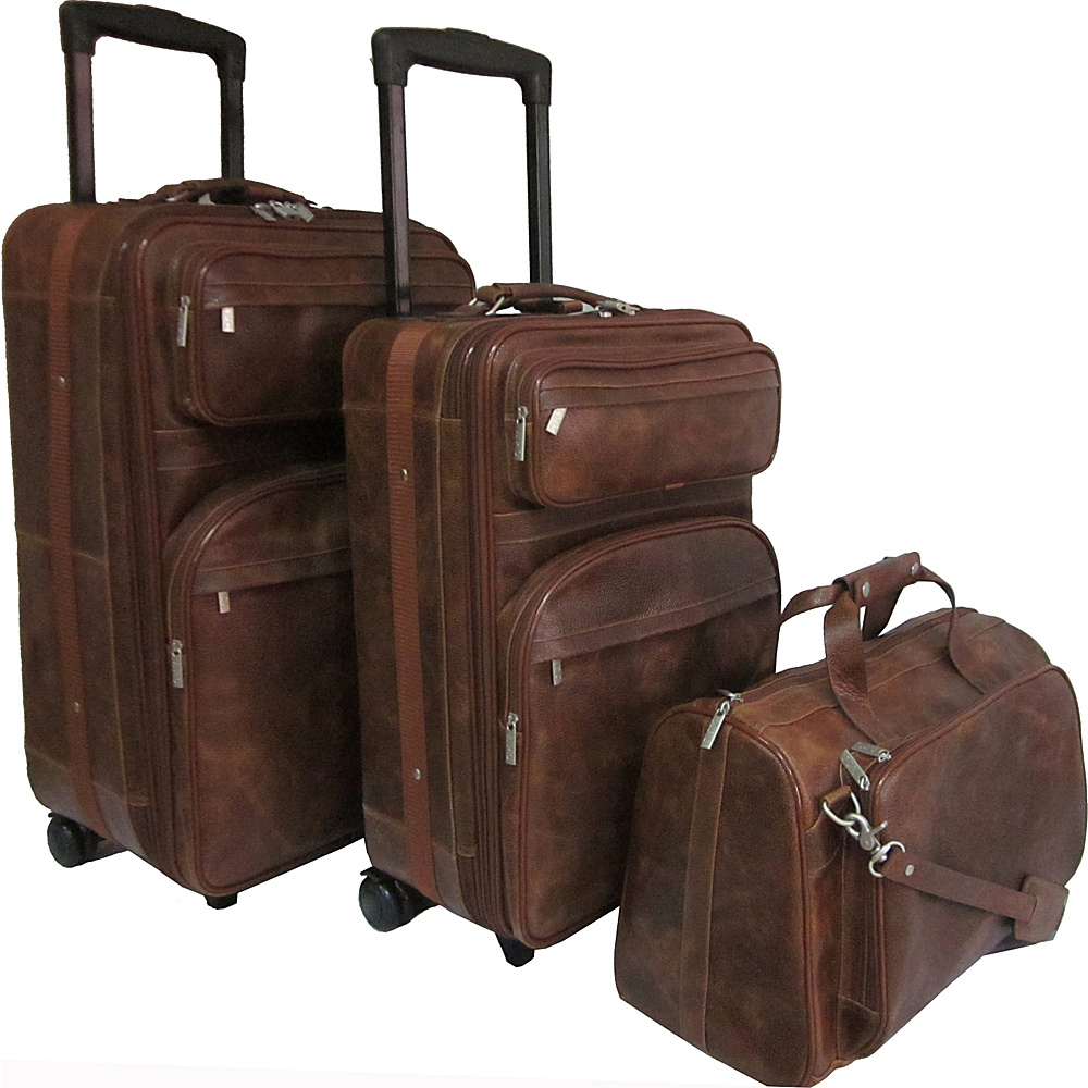 AmeriLeather Leather Three Piece Set Traveler Waxy Brown AmeriLeather Luggage Sets
