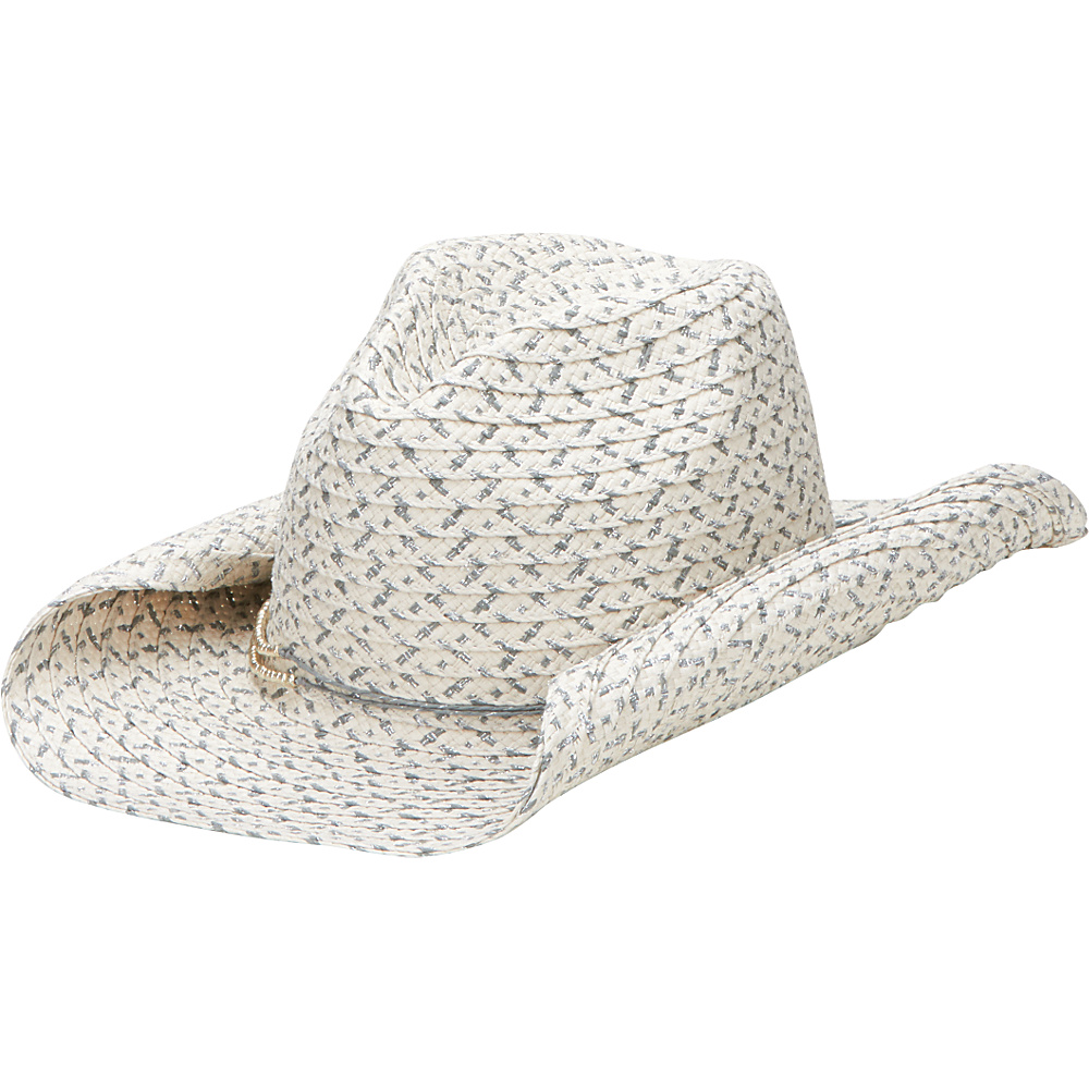 San Diego Hat Cowboy Hat with Lurex Paper and Metallic Trim White San Diego Hat Hats Gloves Scarves