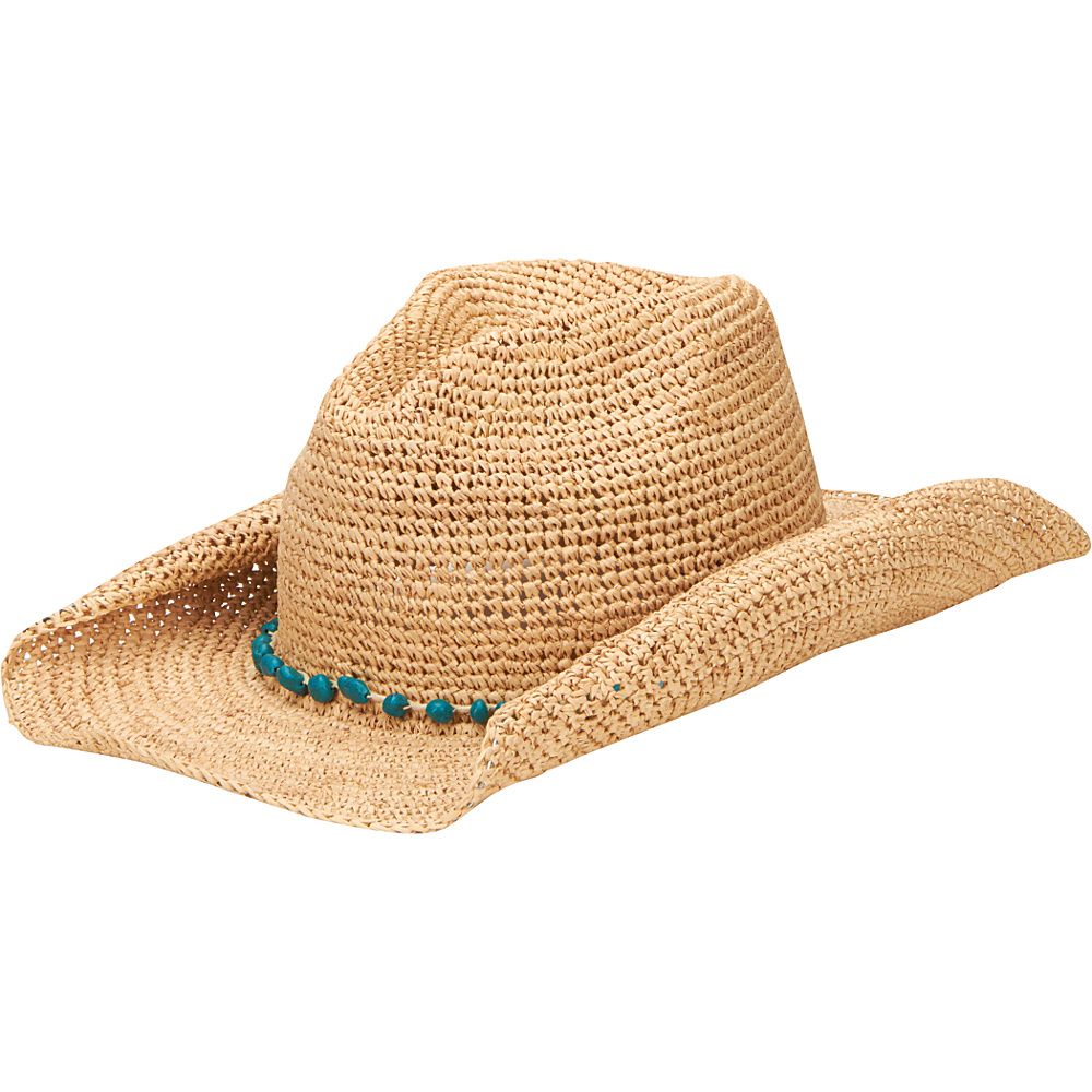 San Diego Hat Crochet Raffia Cowboy Hat with Turquoise Bead Trim Natural San Diego Hat Hats Gloves Scarves