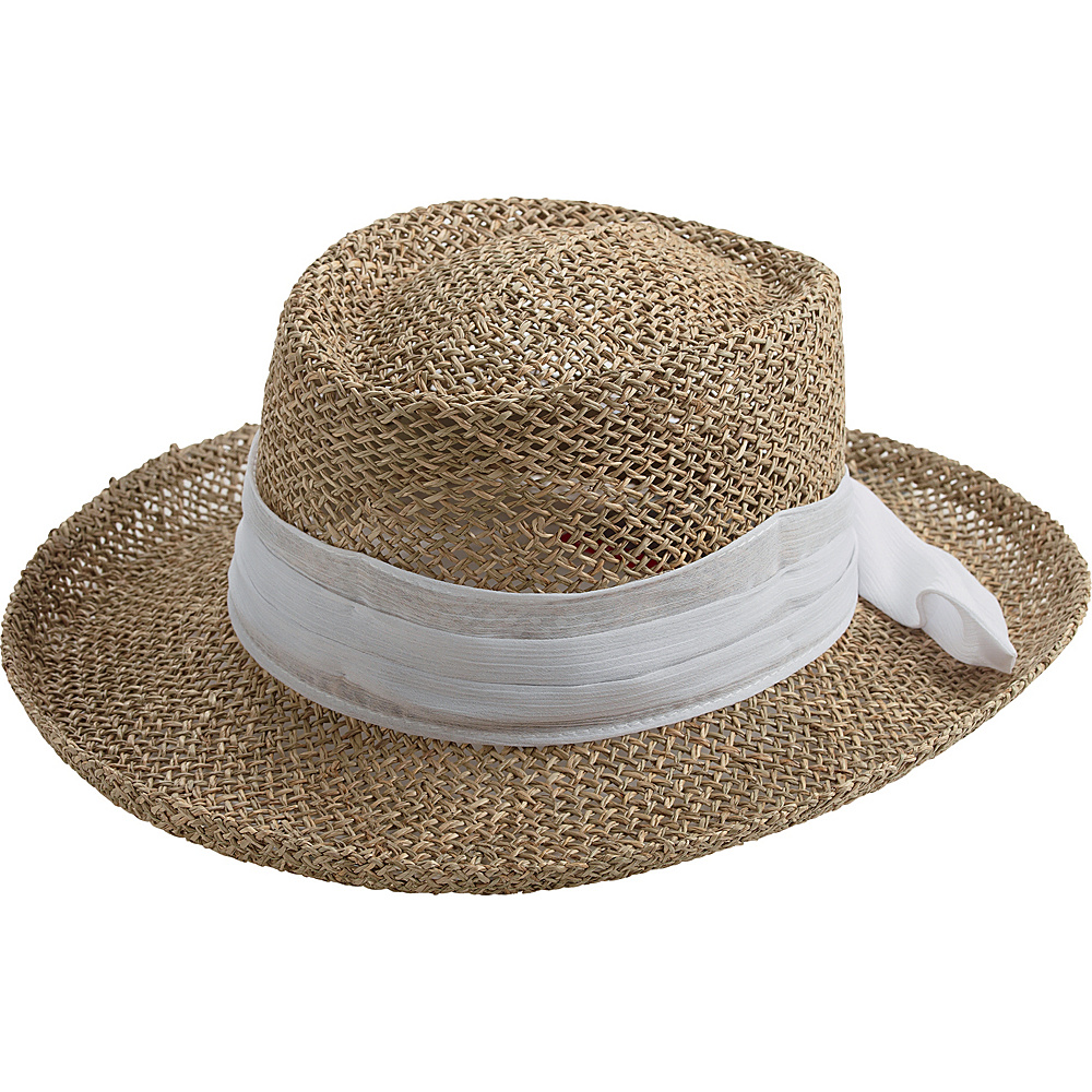 San Diego Hat Seagrass Gambler Hat with Poly Chiffon Band White San Diego Hat Hats