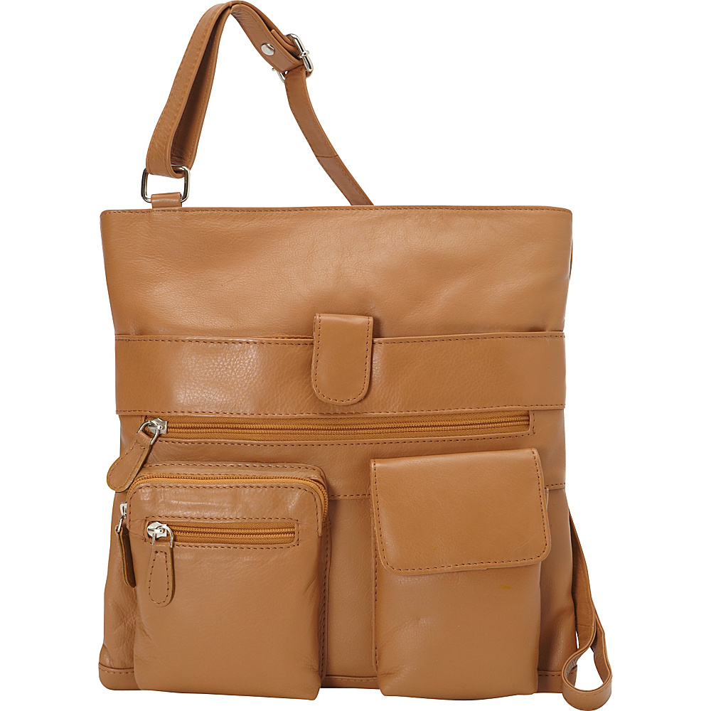 R R Collections Large Crossbody with Two Front Pockets TAN R R Collections Leather Handbags