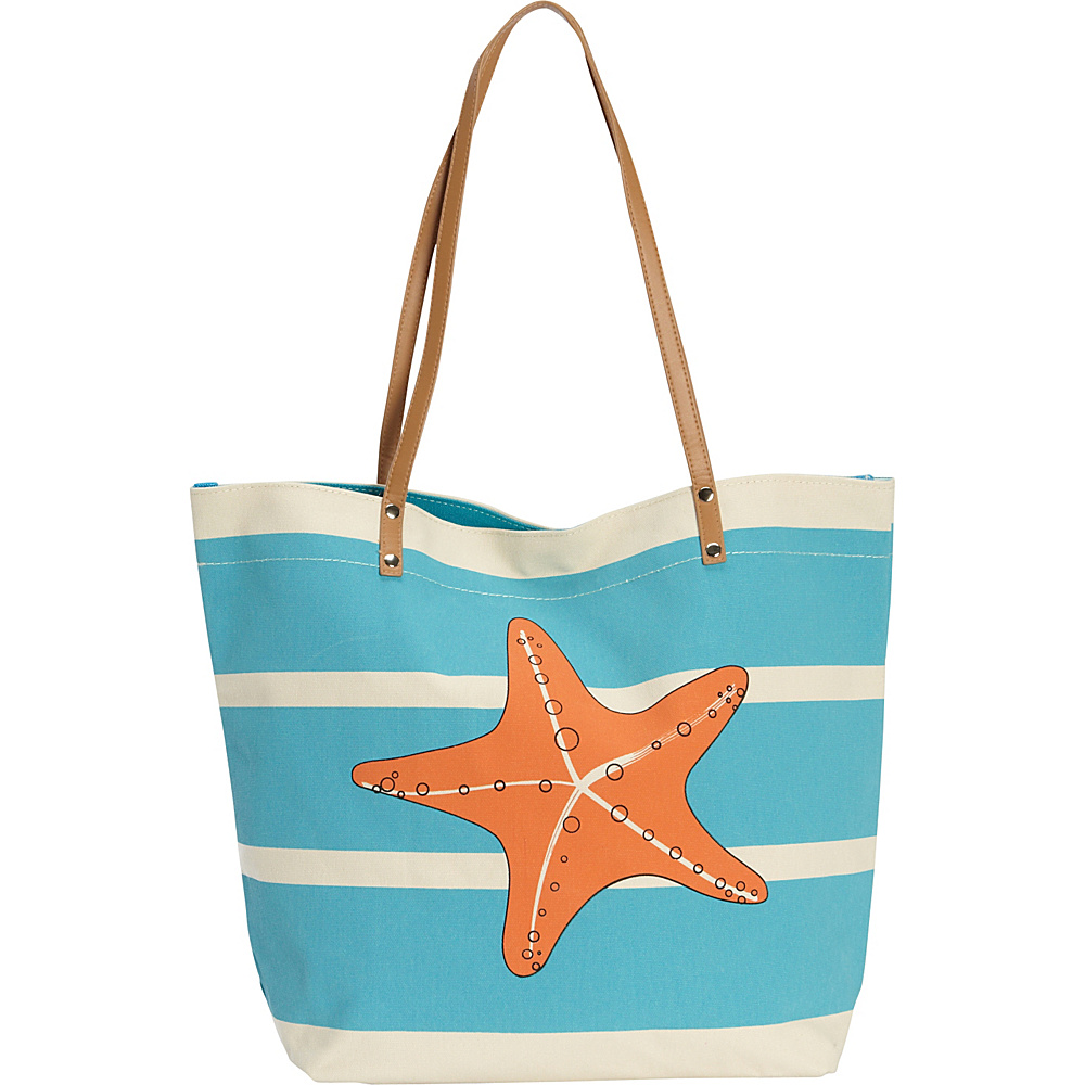 Magid Starfish Canvas Tote Natural Turquoise Magid Fabric Handbags