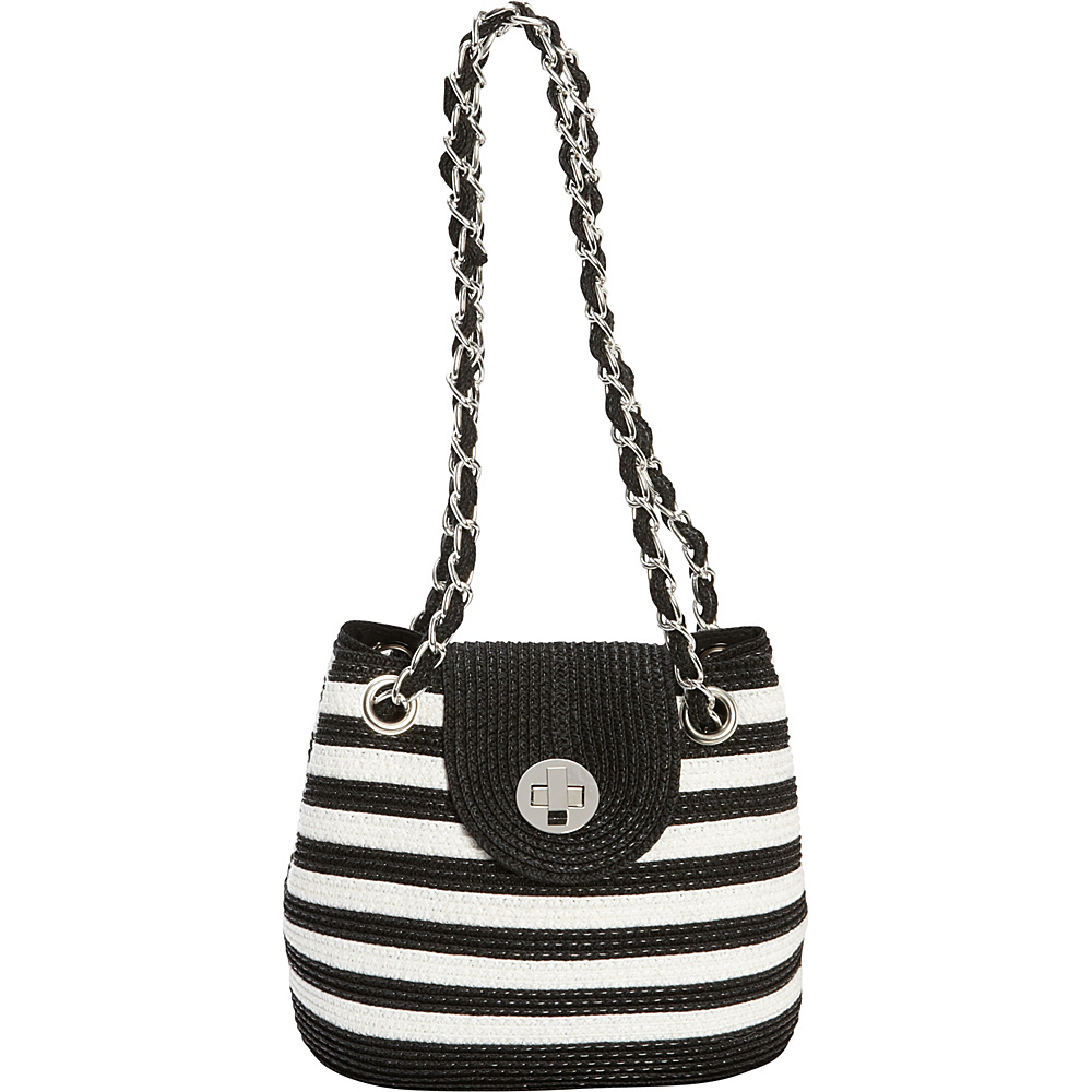Magid Paper Straw Stripe Mini Shoulder Bag Black White Magid Straw Handbags