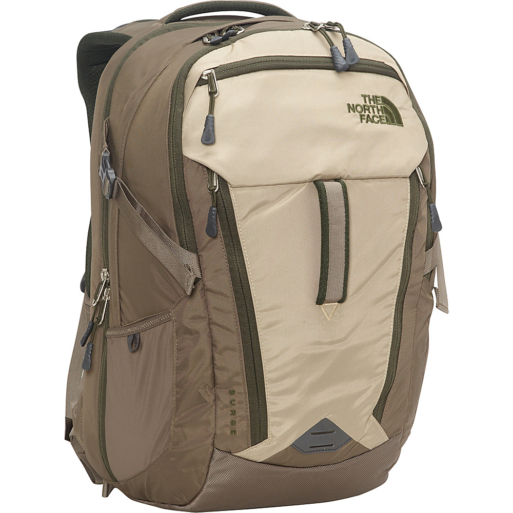 The North Face Surge Laptop Backpack Dune Beige Forest Night Green The North Face Laptop Backpacks