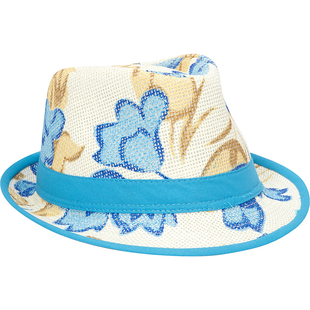 Magid Paper Straw Lined Flower Fedora Natural Blue Magid Hats Gloves Scarves