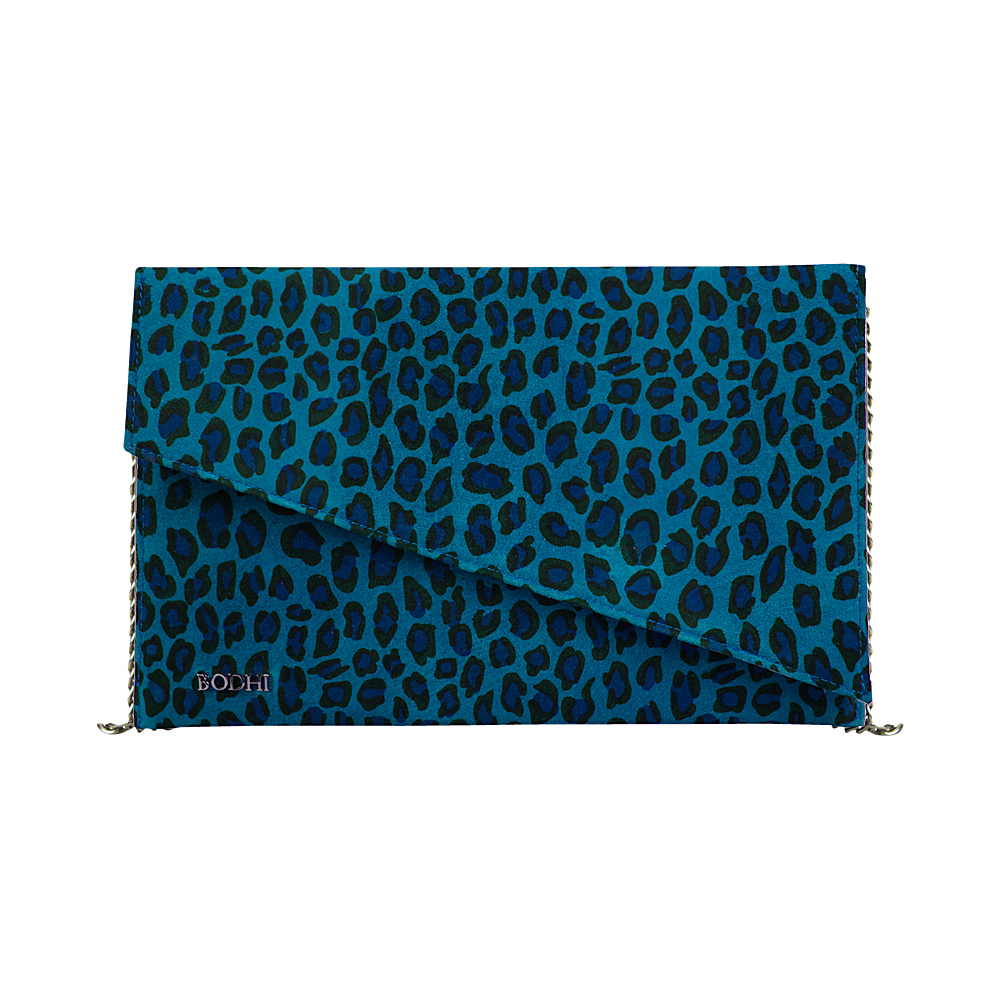 BODHI Cheetah Printed Suede Convertible Clutch Cobalt BODHI Leather Handbags