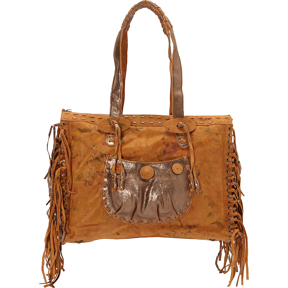 Scully Knotted Fringe Leather Tote Sunset Scully Leather Handbags