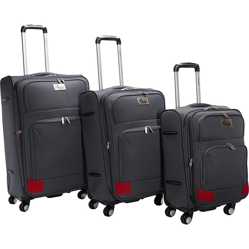 Chariot Genoa 3Pc Luggage Set Grey Red Chariot Luggage Sets