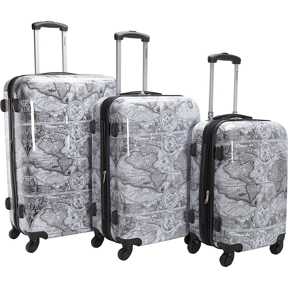 Chariot One World 3Pc Luggage Set Black White Chariot Luggage Sets