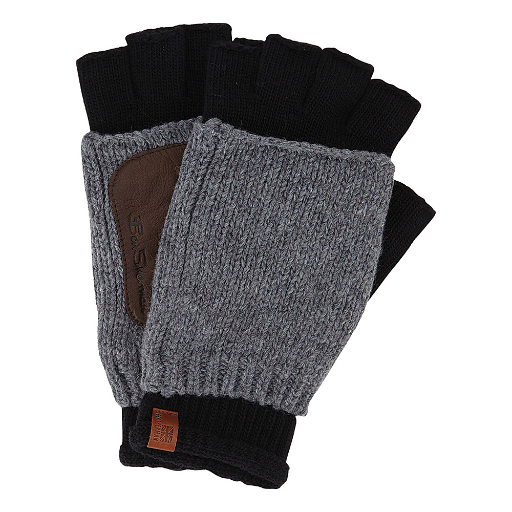 Ben Sherman Double Layer Knit Fingerless Gloves Jet Black Ben Sherman Gloves