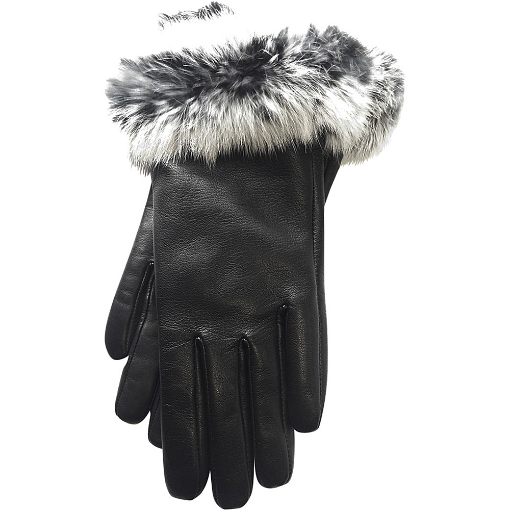 Tanners Avenue Napa Leather Gloves with Fur Trim Black White Medium Tanners Avenue Hats Gloves Scarves