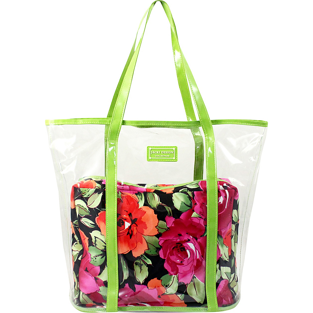 Jacki Design Tropicana Two Piece Tote Bag Set Extra Large Green Black Jacki Design Fabric Handbags