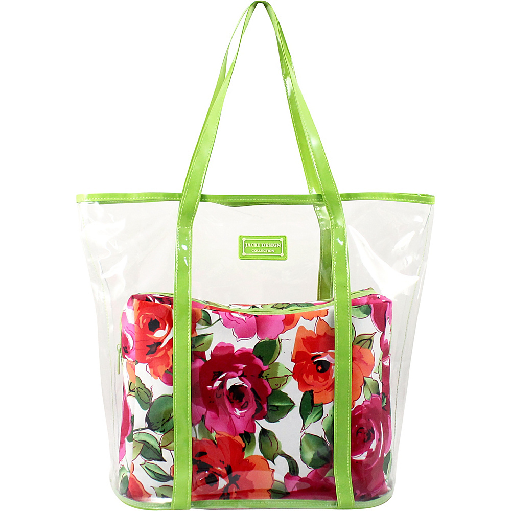 Jacki Design Tropicana Two Piece Tote Bag Set Extra Large Green White Jacki Design Fabric Handbags