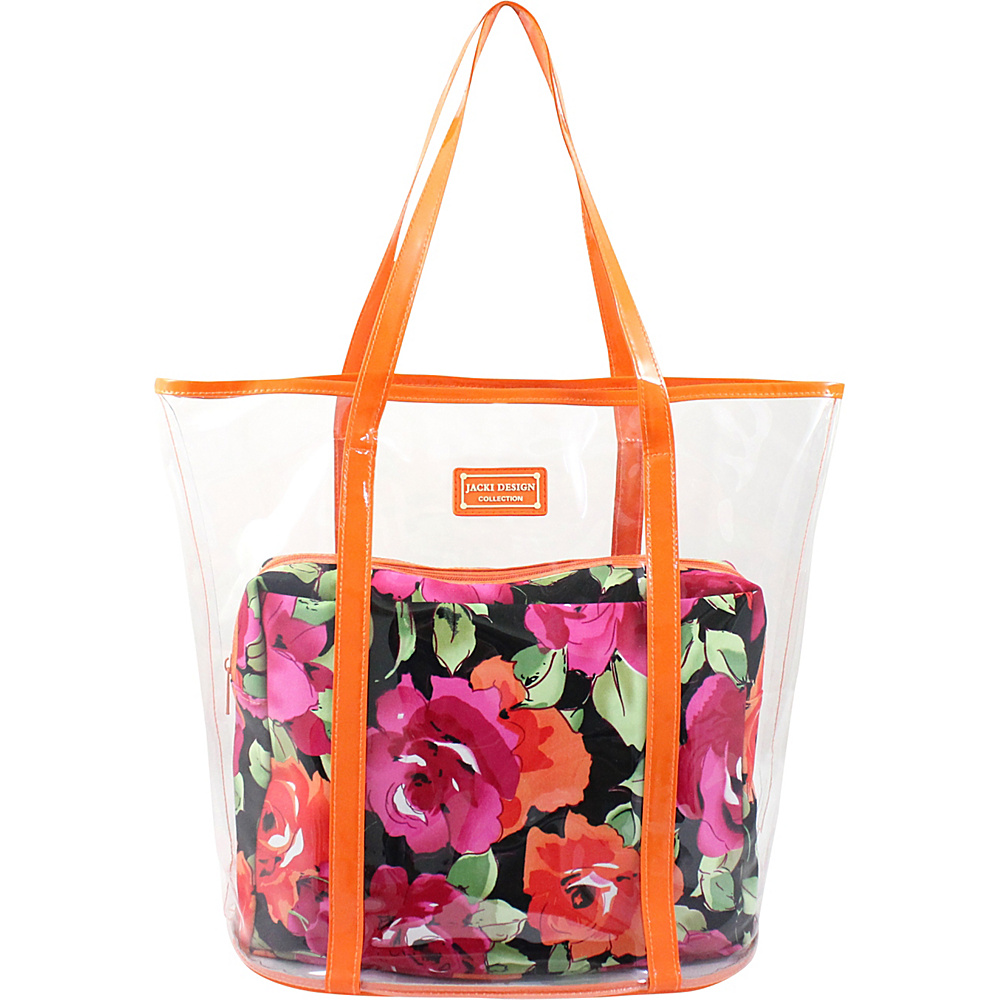 Jacki Design Tropicana Two Piece Tote Bag Set Extra Large Orange Black Jacki Design Fabric Handbags