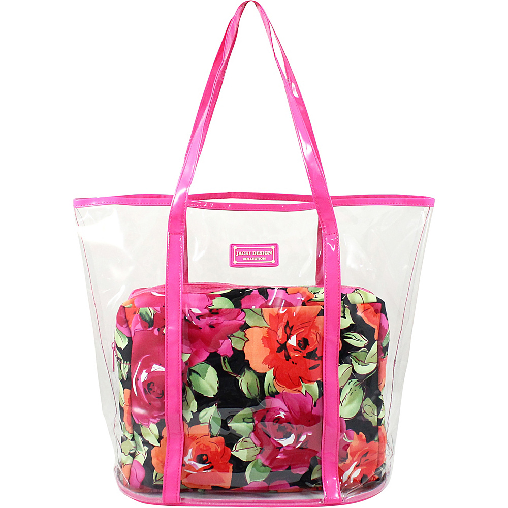 Jacki Design Tropicana Two Piece Tote Bag Set Extra Large Pink Black Jacki Design Fabric Handbags