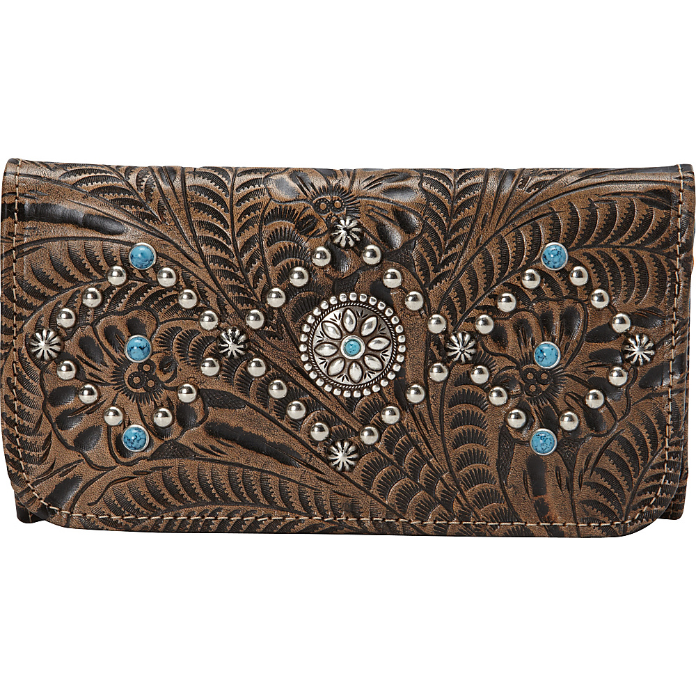 American West Canyon Creek Ladies Tri fold Wallet Distressed Charcoal Brown American West Women s Wallets
