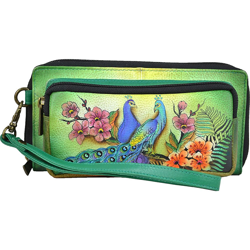 Anuschka Hand Painted Leather Zip Around Clutch Wallet with RFID Blocking Passionate Peacocks Anuschka Women s Wallets