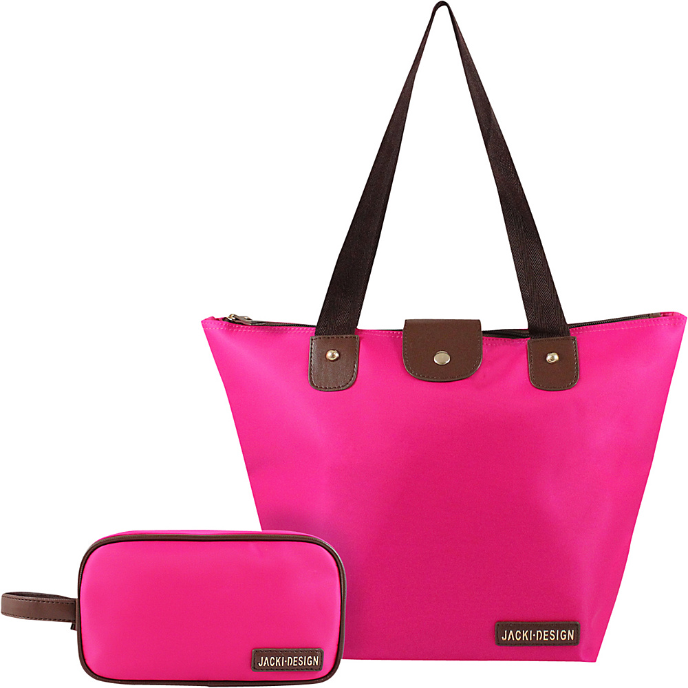 Jacki Design 2 Piece Foldable Tote and Toiletry Bag Set Hot Pink Jacki Design Fabric Handbags