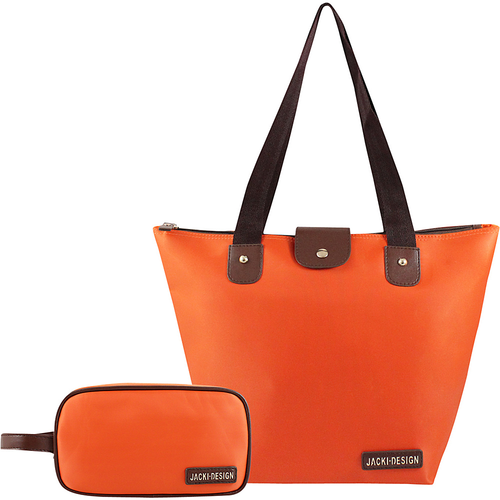 Jacki Design 2 Piece Foldable Tote and Toiletry Bag Set Orange Jacki Design Fabric Handbags