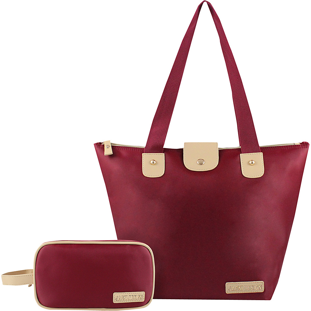 Jacki Design 2 Piece Foldable Tote and Toiletry Bag Set Red Jacki Design Fabric Handbags