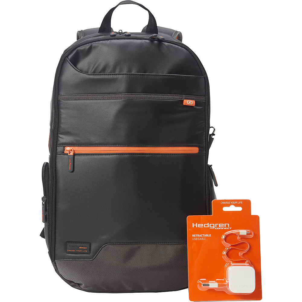 Hedgren Junction Laptop Backpack with Retractable USB Cord Black Grey Hedgren Business Laptop Backpacks