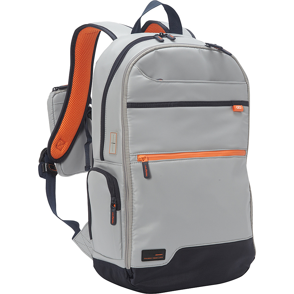 Hedgren Junction Laptop Backpack with Retractable USB Cord Light Grey Dark Blue Hedgren Business Laptop Backpacks