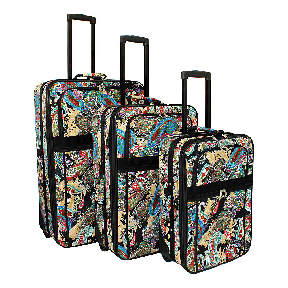 World Traveler Multi Paisley 3 Piece Expandable Upright Luggage Set Multi Paisley World Traveler Luggage Sets