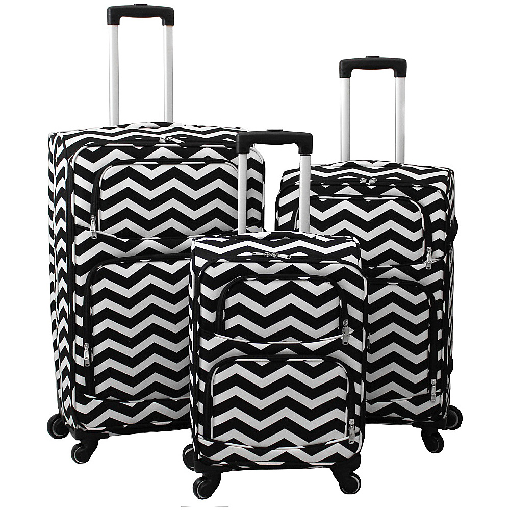 World Traveler Chevron 3 Piece Expandable Upright Spinner Luggage Set Black White Chevron World Traveler Luggage Sets