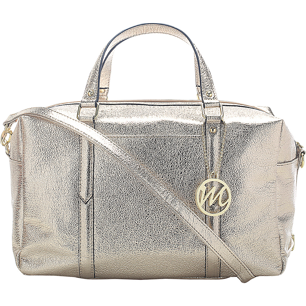 Emilie M Leigh Duffle Satchel with Detachable Shoulder Strap Gold Emilie M Manmade Handbags