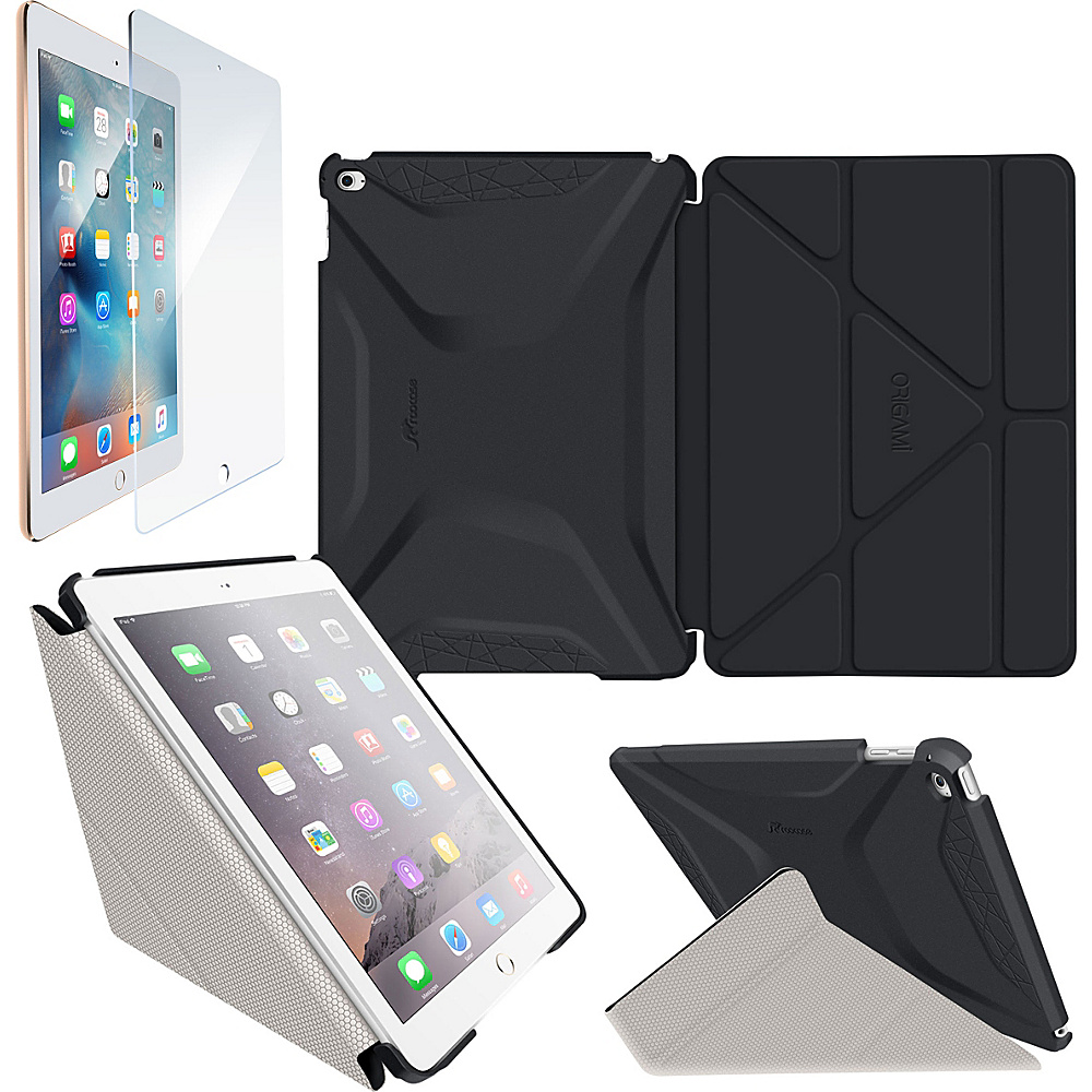 rooCASE Origami 3D Case Tempered Glass Screen Protector Bundle for iPad Air 2 Granite Black Cool Gray rooCASE Electronic Cases