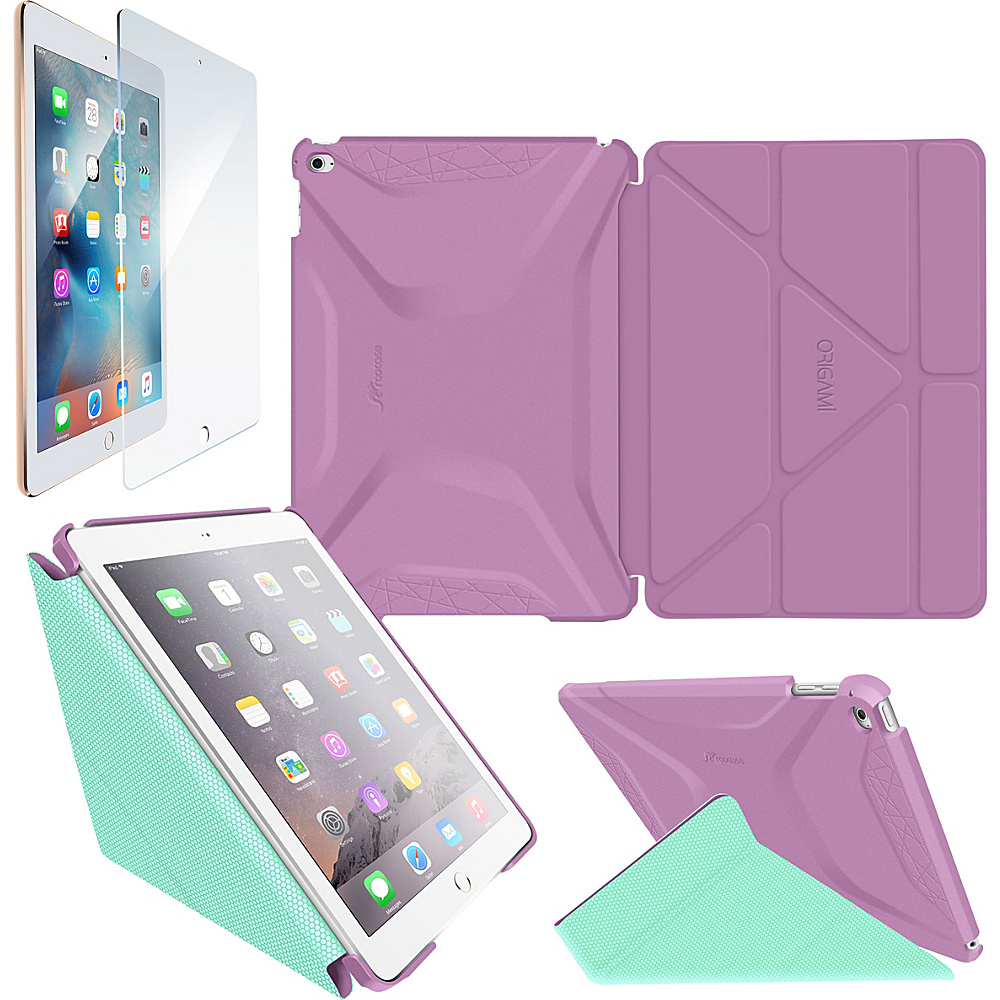 rooCASE Origami 3D Case Tempered Glass Screen Protector Bundle for iPad Air 2 Radiant Orchid Mint Candy rooCASE Electronic Cases