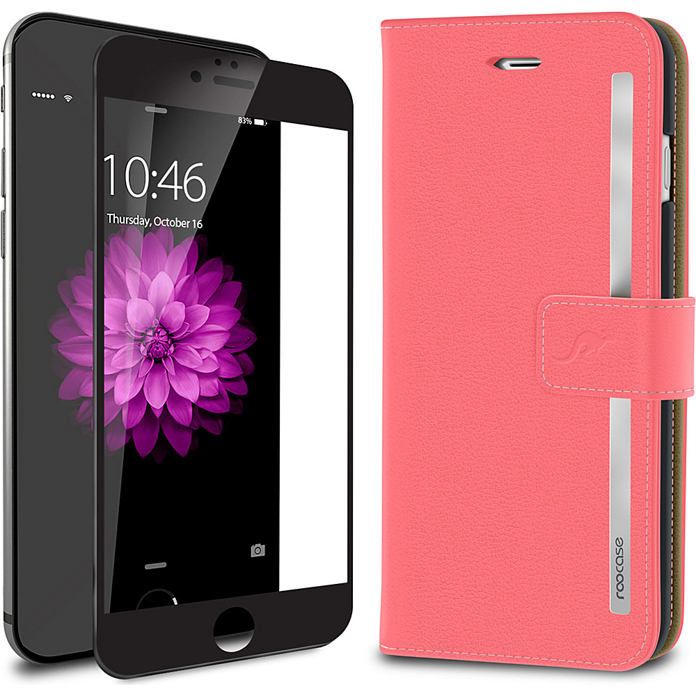 rooCASE Prestige Wallet Case Full Tempered Glass Black Bundle for iPhone 6s 6 Pink rooCASE Electronic Cases