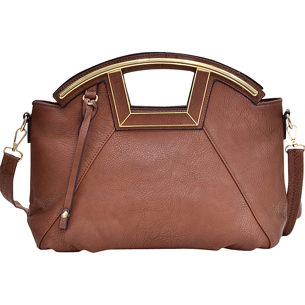 Dasein Soft Faux Leather Frame Handle Purse with Removable Shoulder Strap Brown Dasein Manmade Handbags