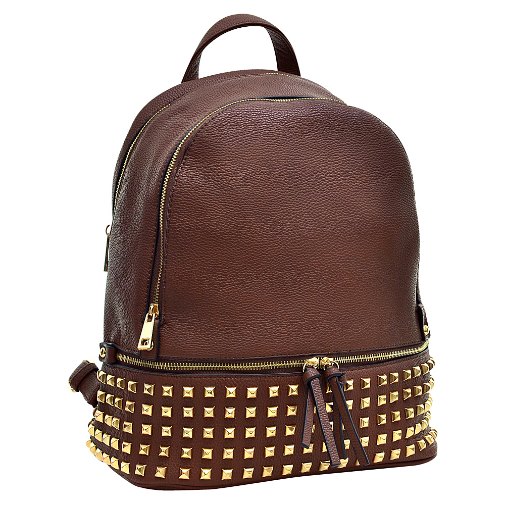 Dasein Buffalo Faux Leather Studded Backpack Coffee Dasein Manmade Handbags