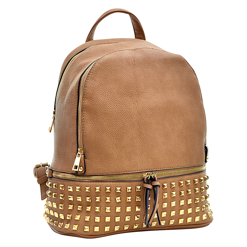 Dasein Buffalo Faux Leather Studded Backpack Beige Dasein Manmade Handbags