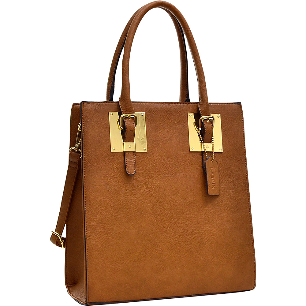 Dasein Structured Faux Leather Tote Brown Dasein Manmade Handbags