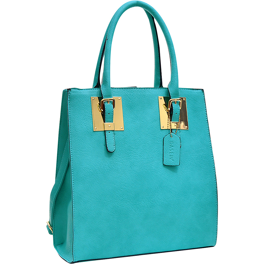 Dasein Structured Faux Leather Tote Turquoise Dasein Manmade Handbags