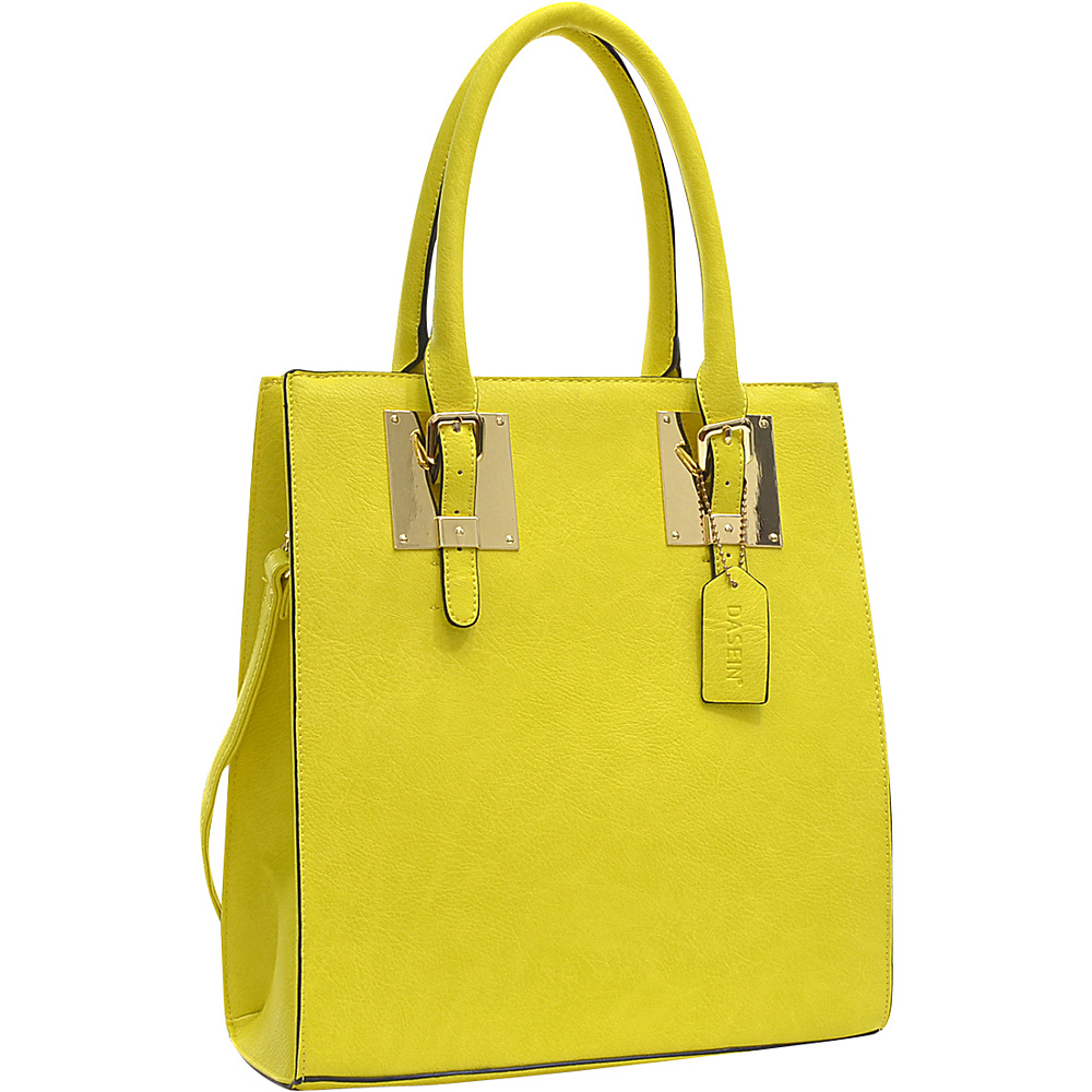 Dasein Structured Faux Leather Tote Yellow Dasein Manmade Handbags